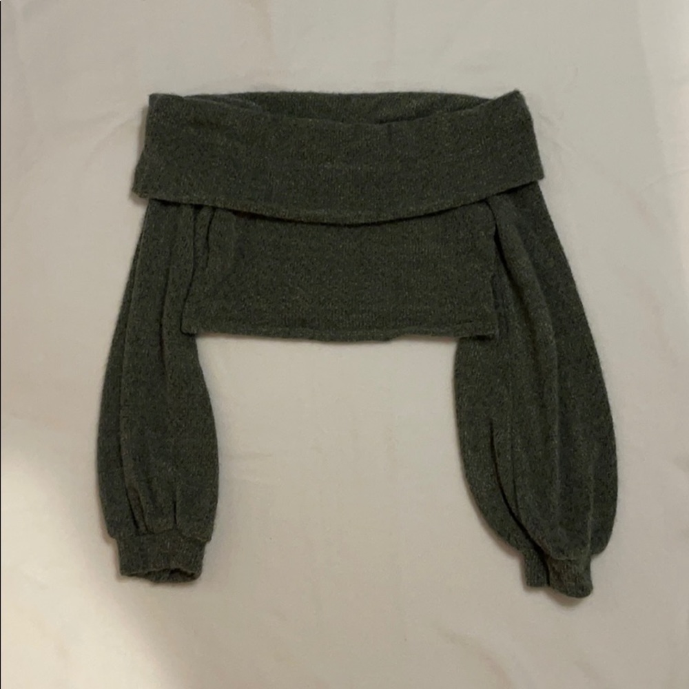 Cropped Off The Shoulder Balloon Sleeve Sweater